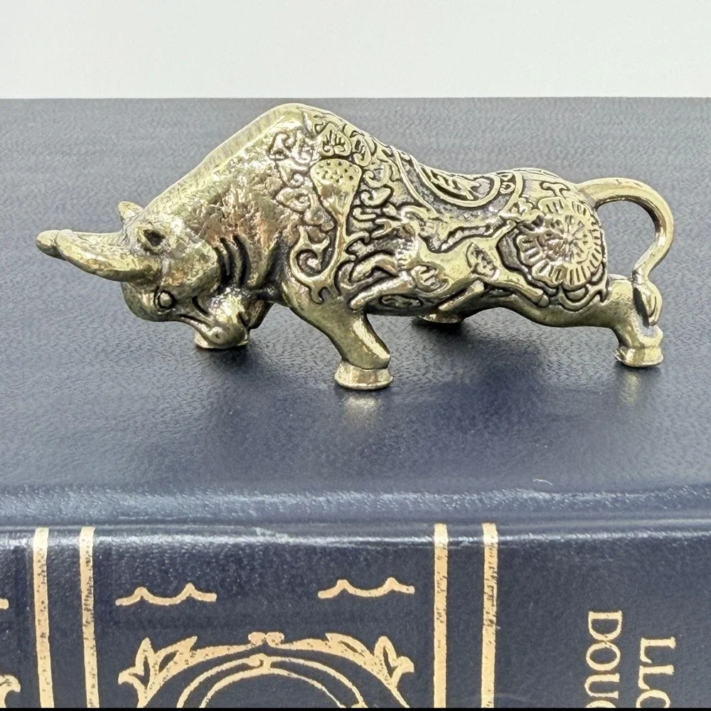 Brass Bull Figurine Miniature Strength Totem Altar Decor Spirit Animal 70s Style